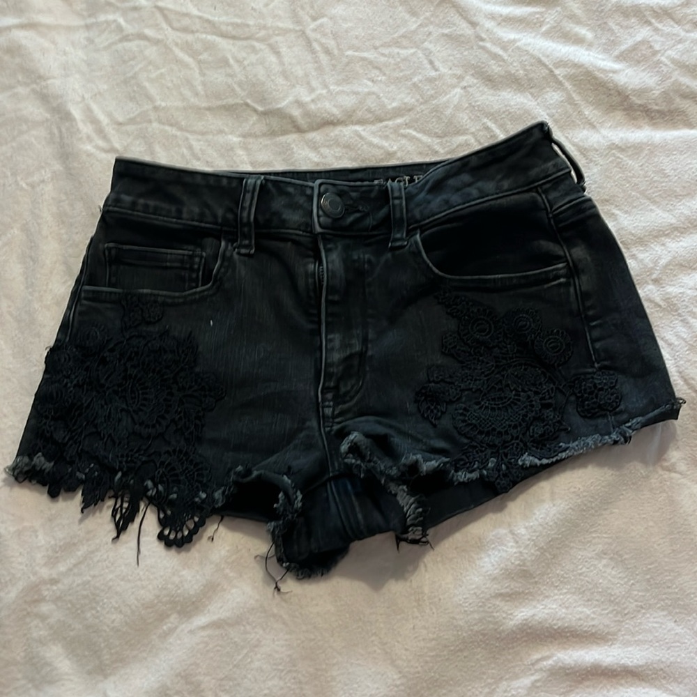 AE black denim shorts with lace